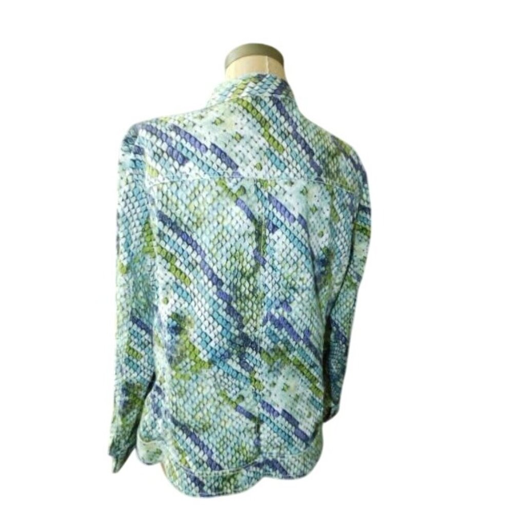 Chico's Size L Large (2) Reptile Print  STRETCH Denim Jean Jacket - Picture 4 of 4